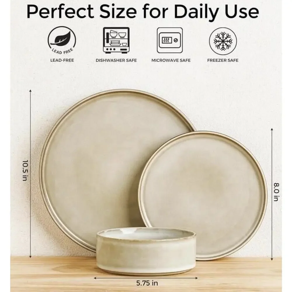 Stoneware Dinnerware handcrafted 18pc, set serves 6, Cappuccino